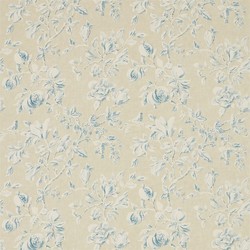 Tissu Sanderson - Magnolia & Pomegranate - rf: 225508 Parchment/Sky Blue