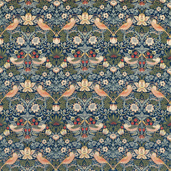 Tissu Morris & Co - Strawberry Thief Velvet - rf: 236932 Indigo/Thyme
