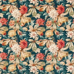 Tissu Sanderson - Dahlia & Rosehip Velvets - rf: 526533 Teal/Russet