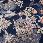Tissu Edmond Petit - Lampas Chinois - rf: 13404.001 Bleu nuit