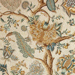 Tissu Braqueni - Le gand Corail - rf: B080A.004 Bleu or/Fond blanc