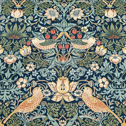 Tissu Morris & Co - Strawberry Thief Velvet - rf: 236932 Indigo/Thyme