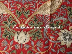 Tissu William Morris - Strawberry Thief - rf: 220312 Crimson/Slate ( dtail )