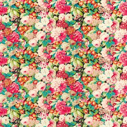 Tissu Sanderson - Rose and Peony - rf: 226868 Cerise/Veridian