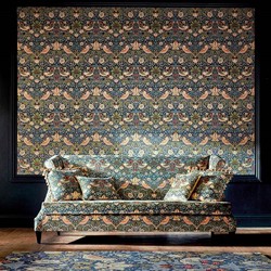 Tissu Morris & Co - Strawberry Thief Velvet - rf: 236932 Indigo/Thyme