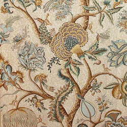Tissu Braqueni - Le gand Corail - rf: B080A.004 Bleu or/Fond blanc