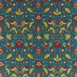Tissu Zoffany - Oiseau de Paradis Embroidery - rf: 333091 Prussian Blue