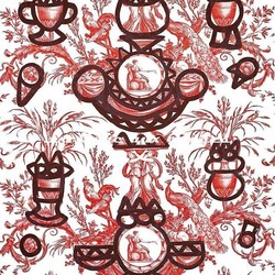 Tissu Pierre Frey - Fontaine et Animaux Barbouillage - rf: F3379.004 Rouge d'Orient